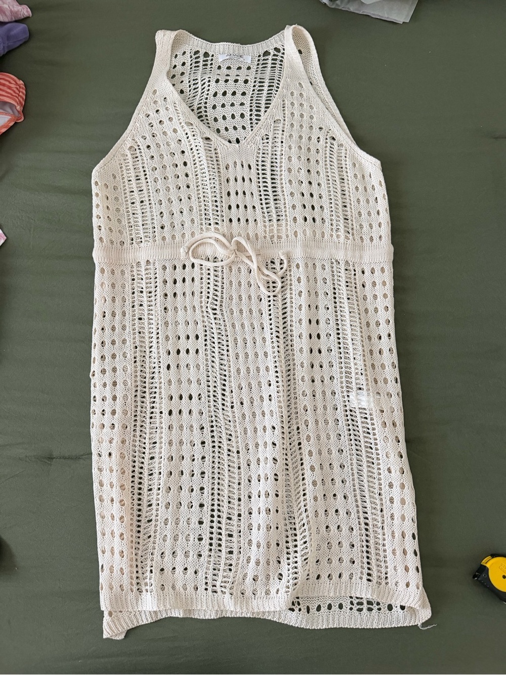 Crochet Knit Sleeveless Cover-Up Dress in Cream